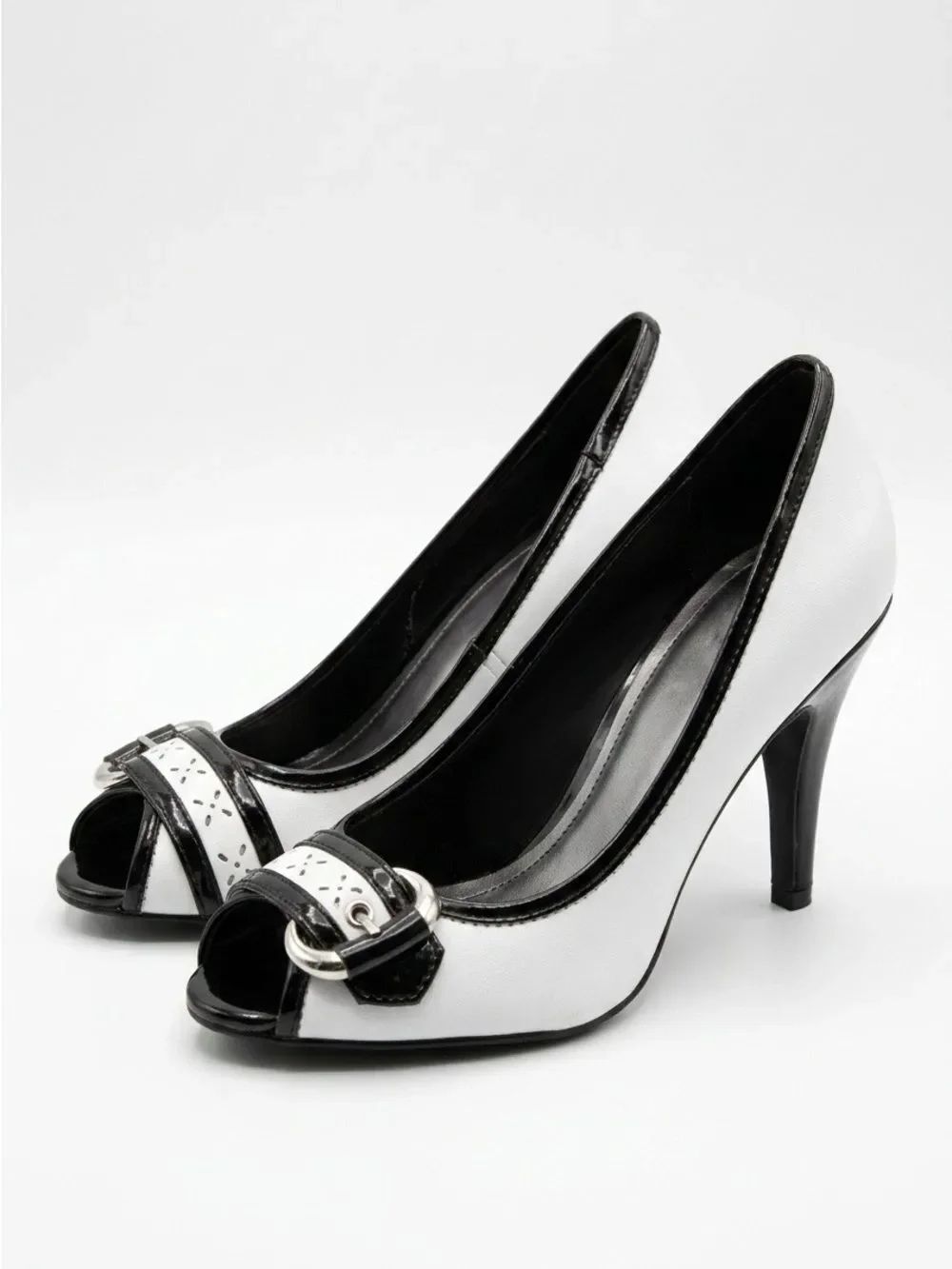 Black and White Spectator Pump with Peep Hole 3.5” Size 6